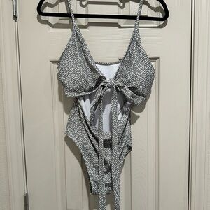 NWOT Pink Lily Gray Polka Dot Cut-Out One Piece Swimsuit